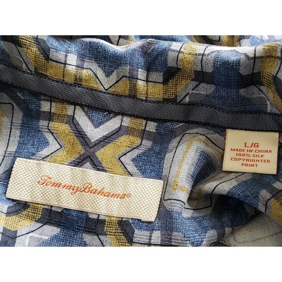 Tommy Bahama Blue Geometric Hawaiian Original Fit Silk Short Sleeve Camp Shirt L - Picture 4 of 6